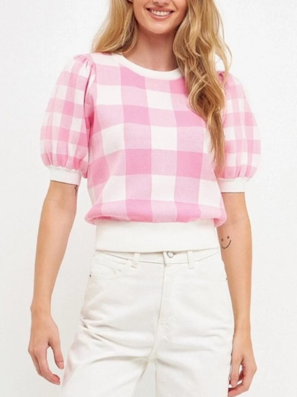 🩷🩷English Factory Pink & White Gingham Sweater M